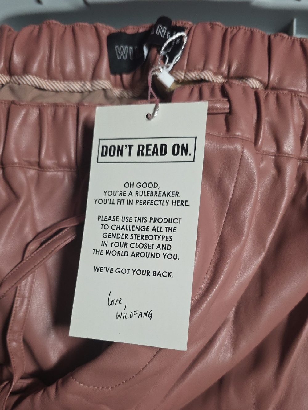 Wildfang Rose-Mauve Vegan Leather Joggers